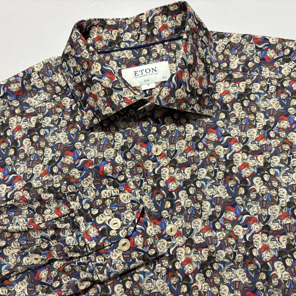 ETON Shirt SLIM FIT Button Up Japanese Art Faces AOP Print Mens 15.5/39 Medium